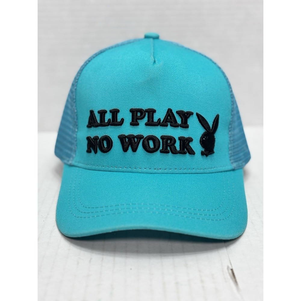Playboy All Play No Work Trucker Hat Blue Snapback Mesh Cap OSFA